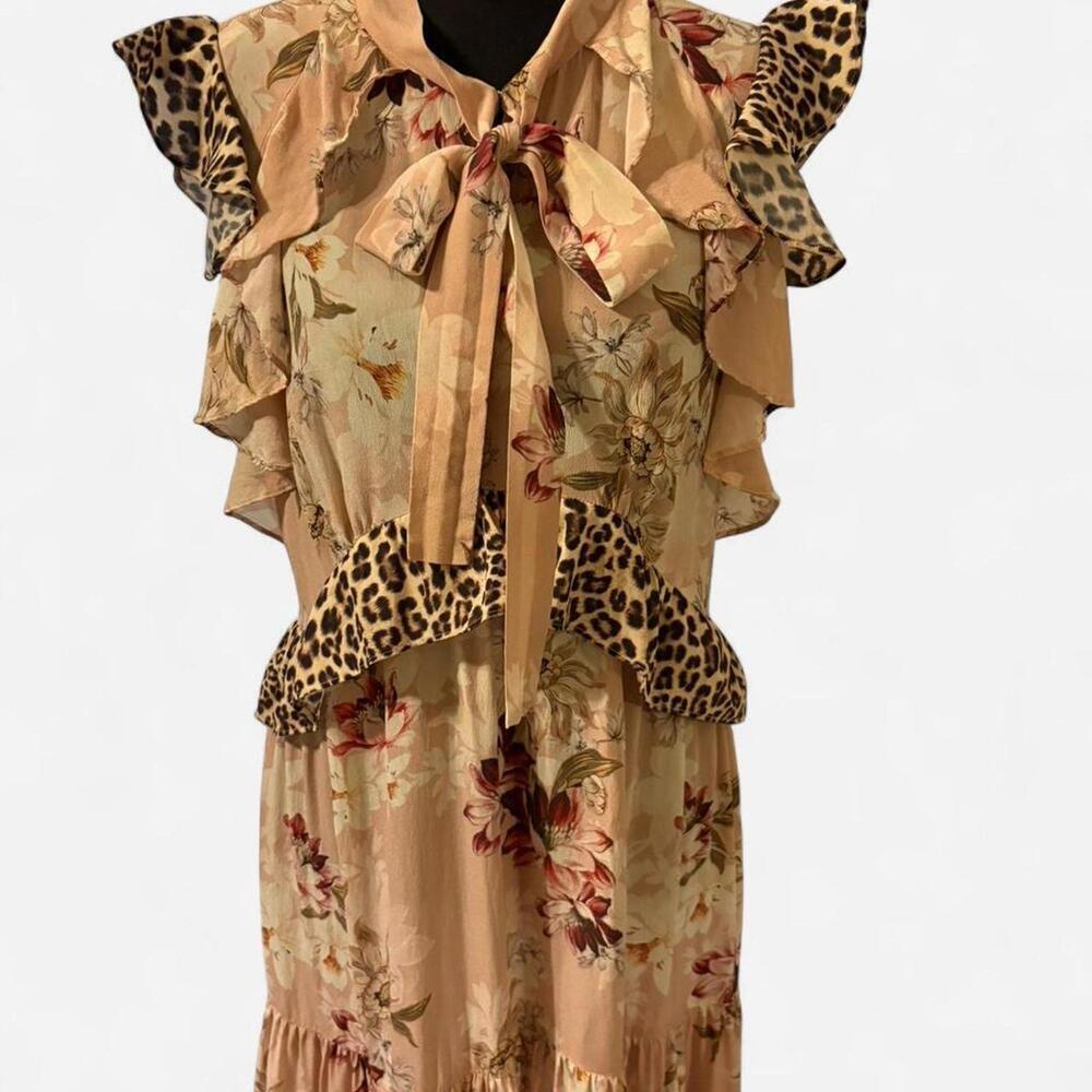 Anthropology Kachel silk floral and animal print maxi dress Size 10 - Picture 5 of 7